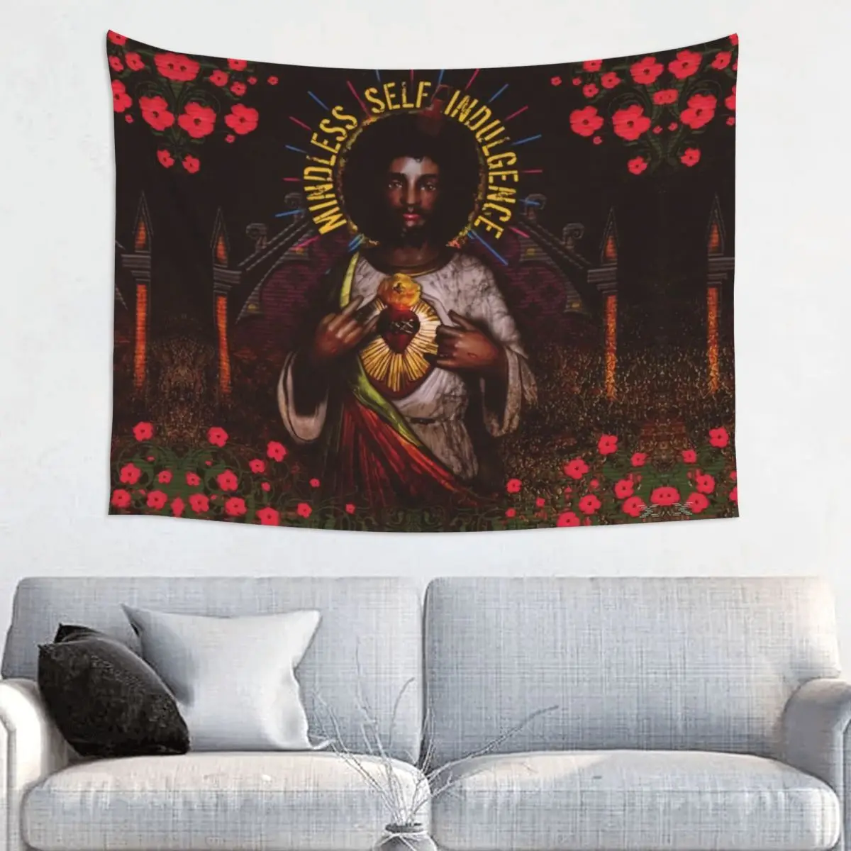 Tapestry Decorations Msi Mindless Punk Rock Self Indulgence Jesus Tapestry Home Decor Hippie Wall Hanging Electro Tapestries For Living Room