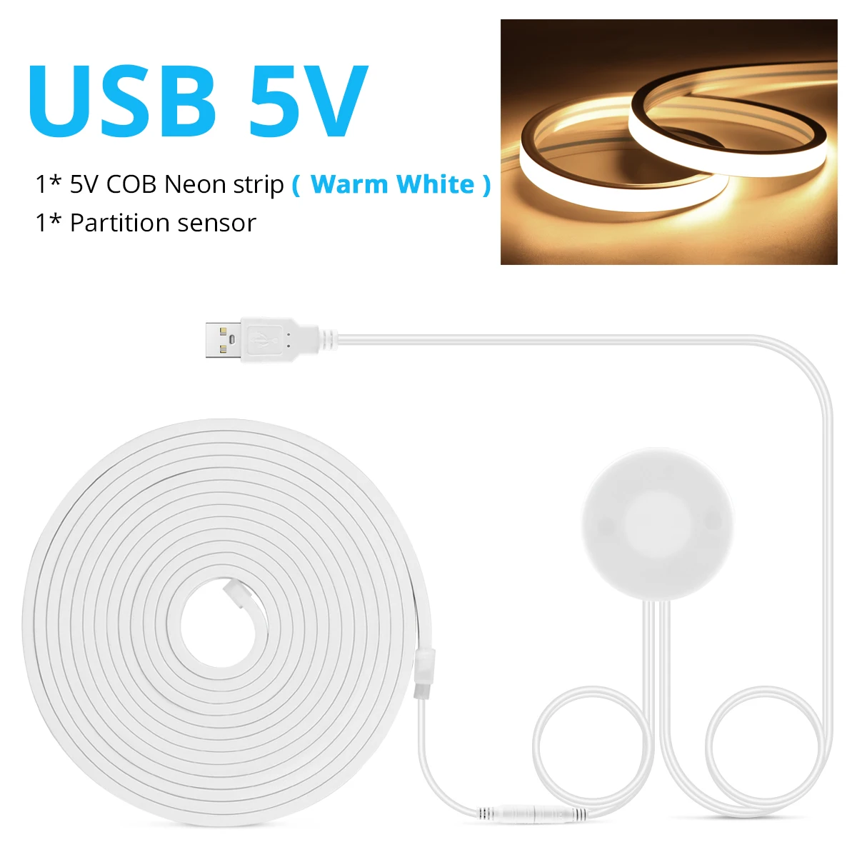 USB Touch Sensor Dimmable LED Strip Light with Hand Sweep Switch - Waterproof Neon Silica Gel Tape