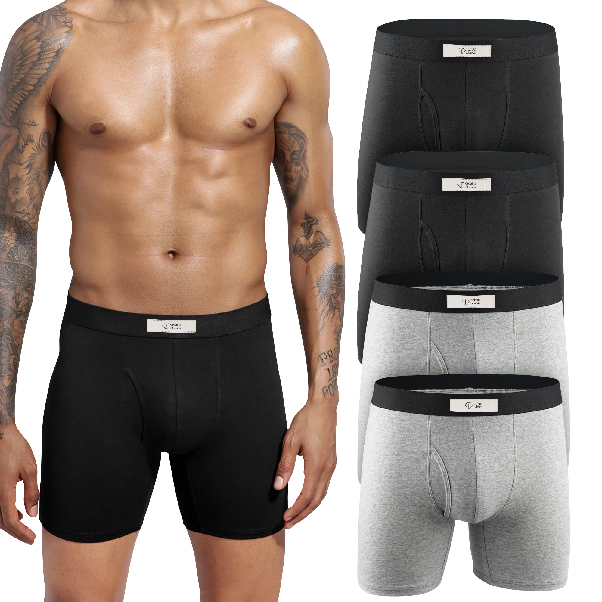 Men boxer briefs shorts sports fitness lengthened elastic cotton breathable dual pouch boxing underwear