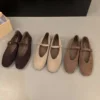 Bailamos 2024 Spring New Brand Women Flats Round Toe Shallow Slip On Ladies Casual Ballet Shoes Soft Leather Eelgant Dress Shoes 2