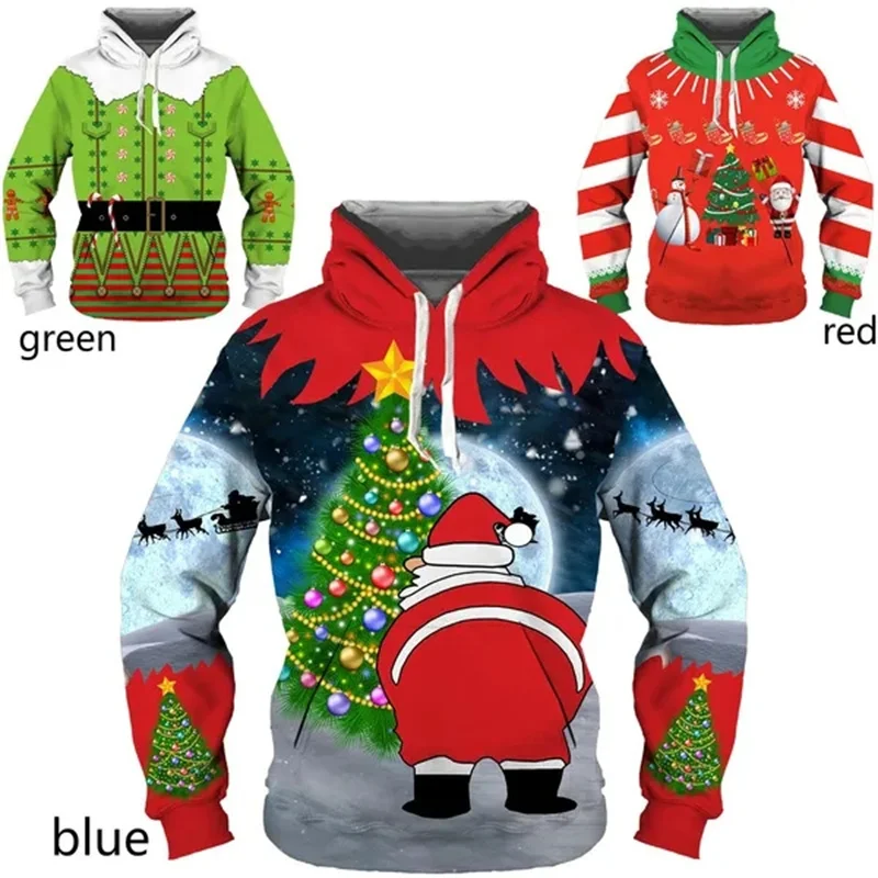 

Merry Christmas Graphic Hooded Hoody New 3D Santa Claus Printed Hoodies For Men Kid Funny Sweatshirts Women Y2k Harajuku Clothes