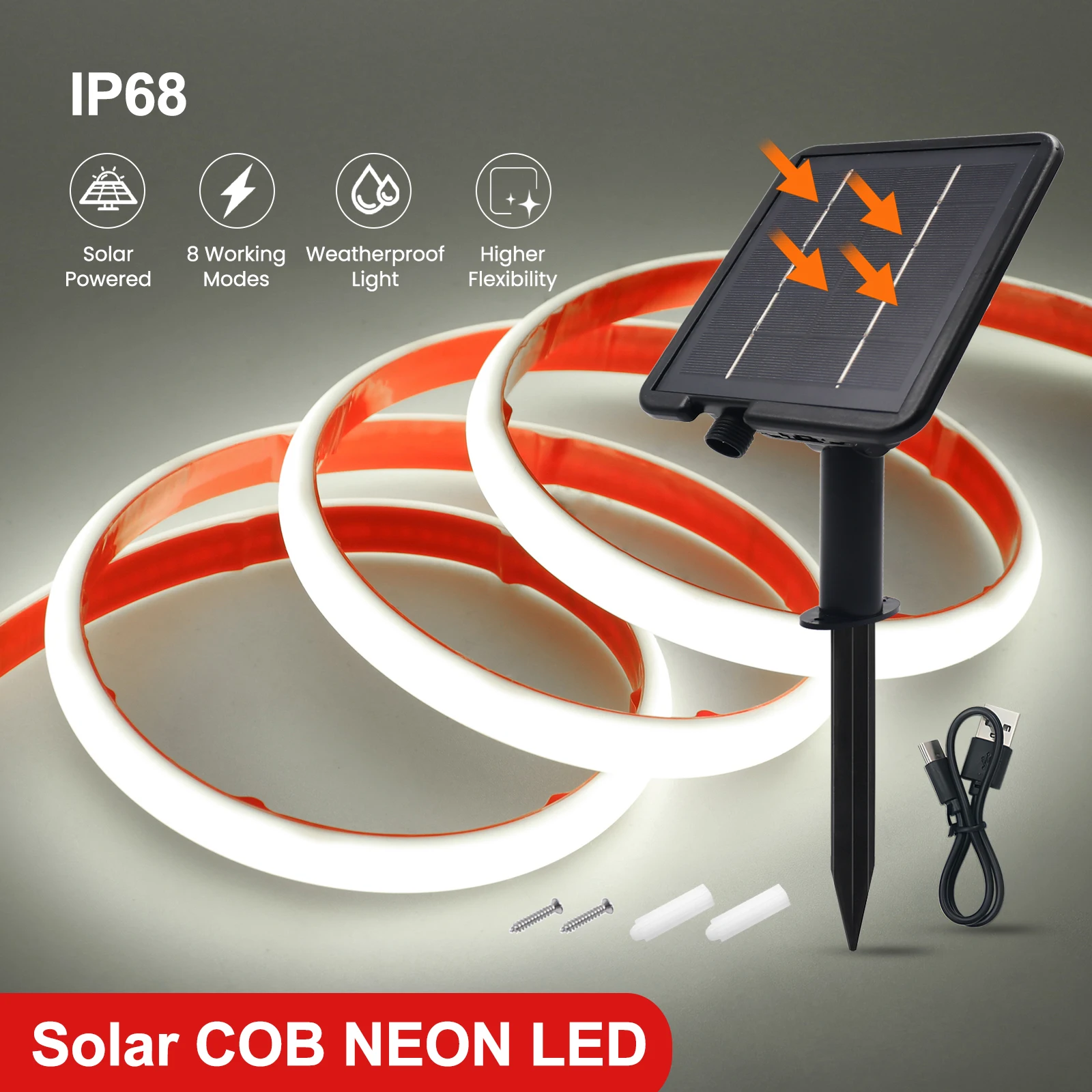 IP68 방수 태양 COB LED 네온 스트립 DC24V 320Leds/m 유연한 리본 테이프 화이트/레드/아이스 블루/핑크 LED 스트립 정원 장식
