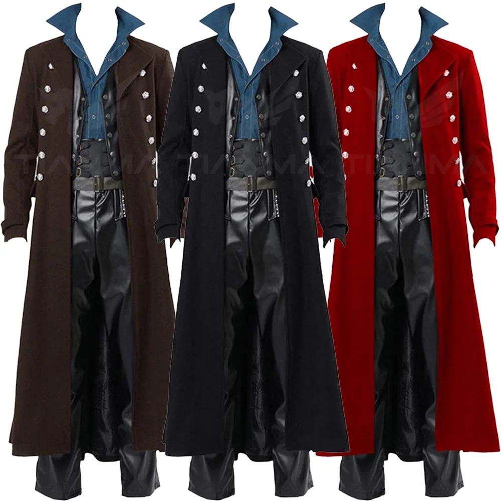 

Cosplay Vintage Medieval Costumes Steampunk Gothic Black Long Jacket Coat Vampire Pirate Halloween Outfit Party Men's Trenchcoat