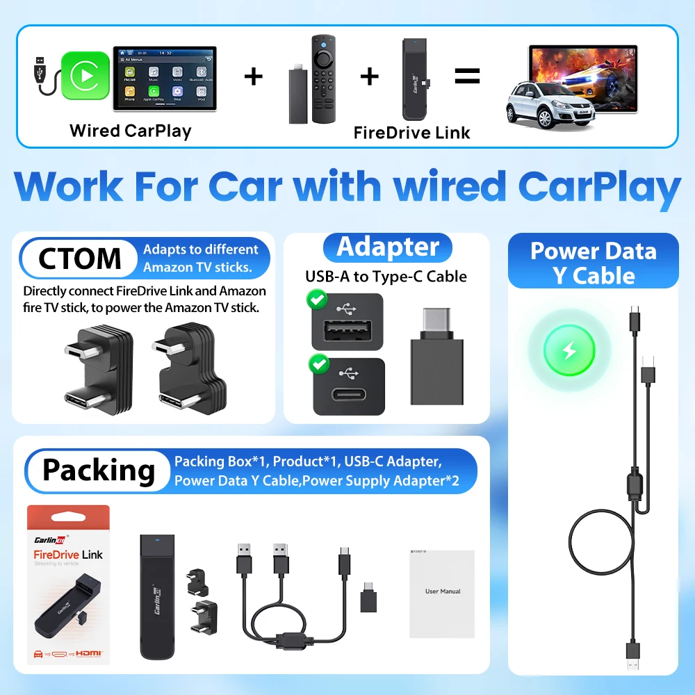 Carlinkit FireDrive Link Convert Wired CarPlay to HDMI for Fire TV