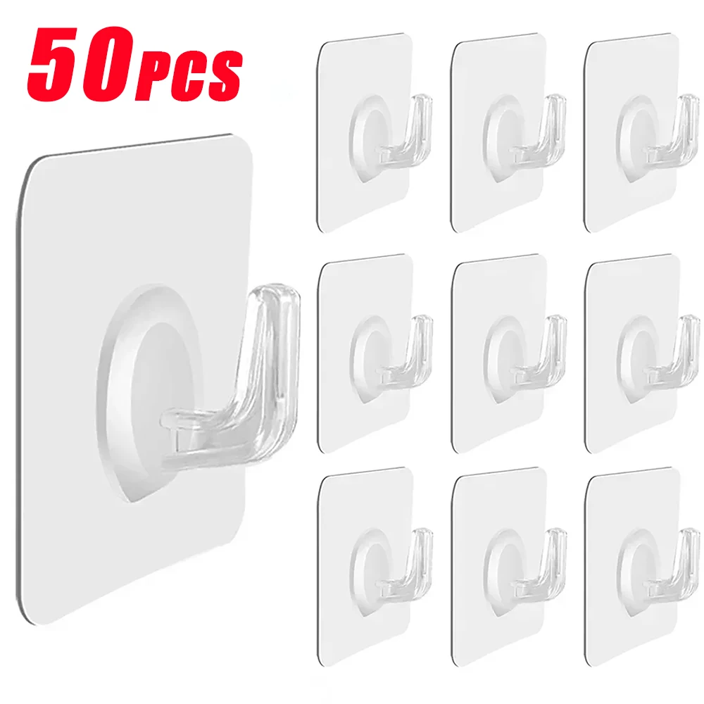 

50/1Pcs Transparent Wall Hooks Hangers Self Adhesive Door Wall Hanger Hooks Suction Heavy Load Rack Kitchen Bathroom Accessories