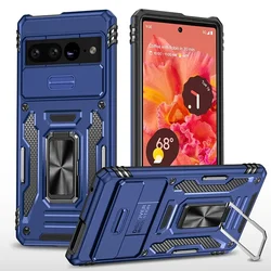 Rugged Military-Grade Shockproof Phone Case with Slide Lens Protection and Kickstand for Google Pixel 8 (Blue)