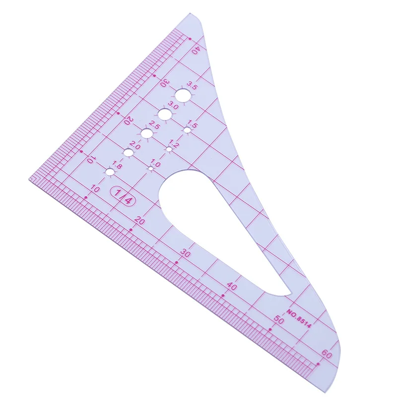 Triangle Scale Cloth Design Ruler for Tailor Sewing, Cutting Tools, DIY Handmade, 1:4, 1:5, 1Pc