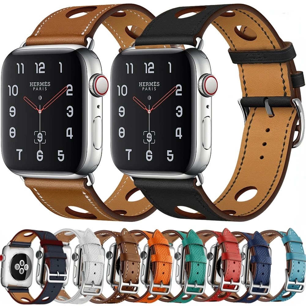 

Cowhide Leather Strap for Apple Watch Band 45mm 41mm 44mm 40mm 42mm 38mm Bracelet Correa iWatch Series 7 6 5 4 3 SE 8 Ultra 49mm
