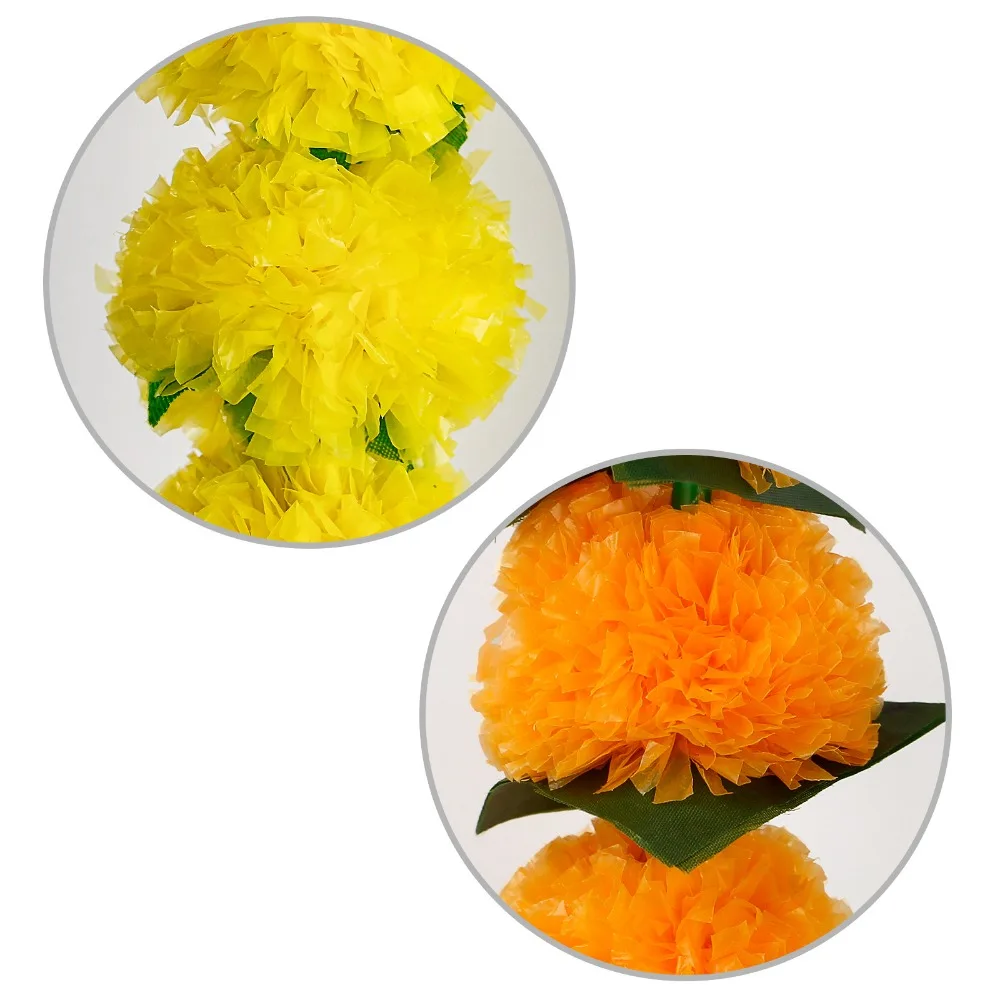 Marigold Garland 1.5m/5 feet Long Strands Artificial Marigold Flowers Indian for Pooja Wedding Halloween Christmas Events Decor