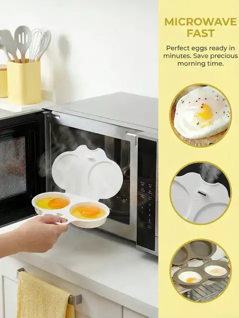 2 cuiseurs à œufs/chauffe-eau pour micro-ondes. Porte-œufs réutilisable, non électrique, à double couche avec base isolante, gain de place 1