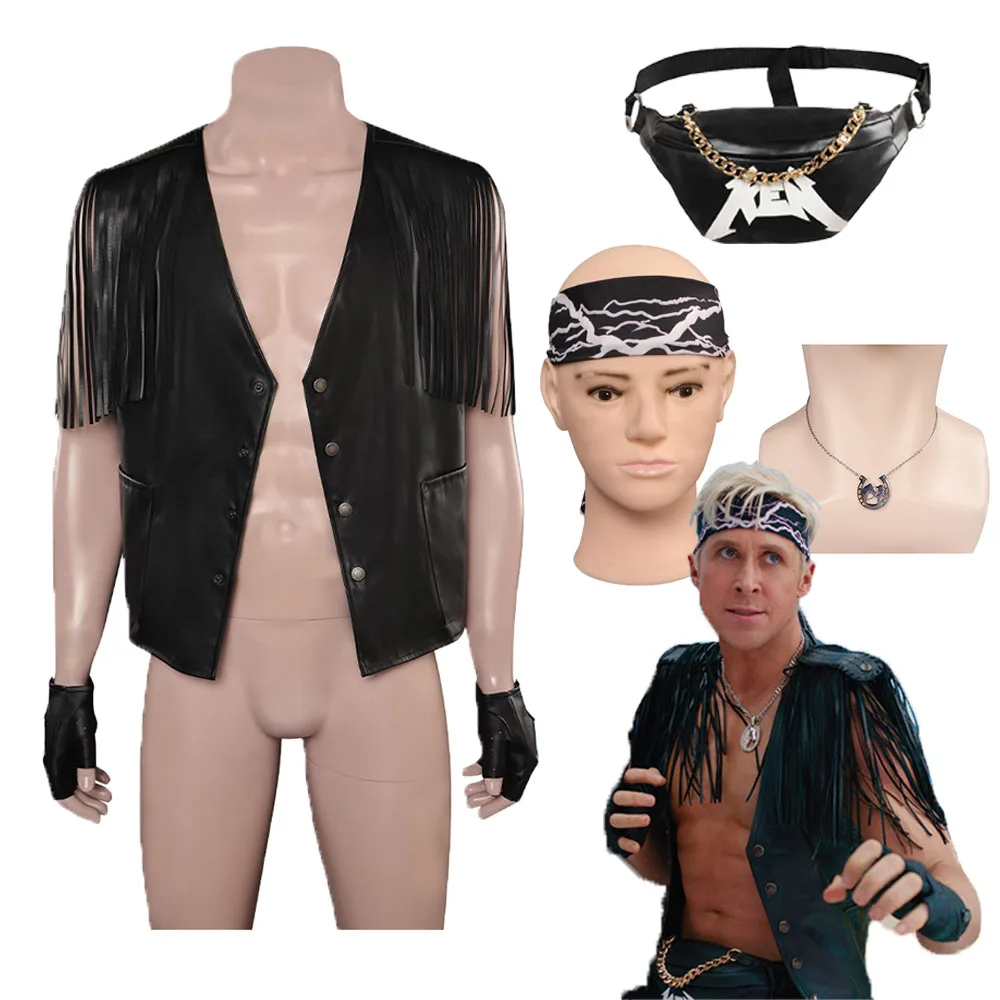 

2023 Movie Barbier Ken Cosplay Fantasia Black Jacket Vest Headband Bag Suit Adult Men Fantasy Halloween Carnival Party Costume