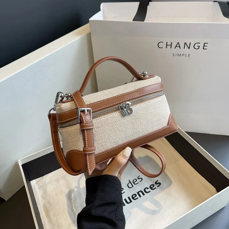 retro canvas handbag for women,women’s summer crossbody bag,contrast color casual handbag,small square canvas shoulder bag,casual women’s sling bag,retro fashion canvas purse,lightweight canvas handbag