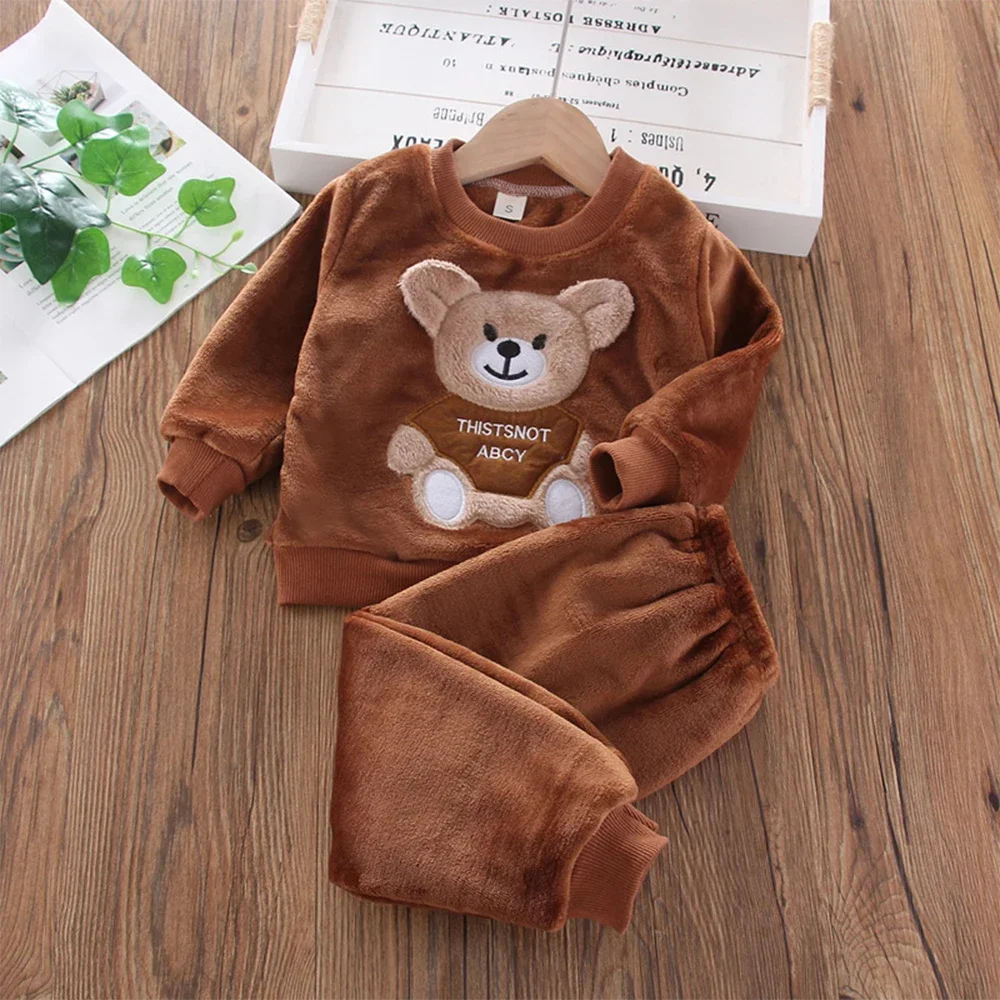 Bear Leader Coral Fleece Pajama Sets Baby Boys Girls Winter Plus Velvet Thick Flannel Homewear Children Warm Sleepwear Suit 2Pcs 2