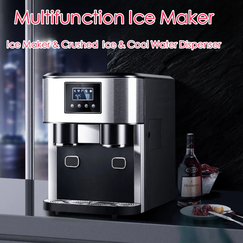 3 in 1 Ice Makers Countertop Self-cleaning Water Dispenser with Crushed Ice Machine 33lbs for Home Kitchen Office