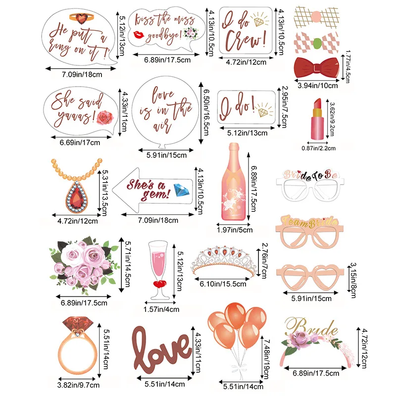 23pcs/set Team Bride to Be Paper Photo Booth Props Mask Photobooth Bachelorette Party Bridal Shower Wedding Decoration Supplies