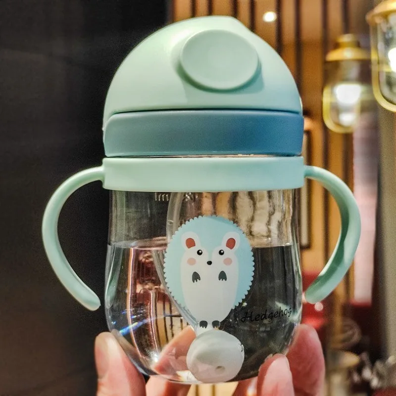 300ml  마시는 컵 먹이 병 빨대 중력 공으로 질식 방지 손잡이가있는 넓은 구경 우유 물병
