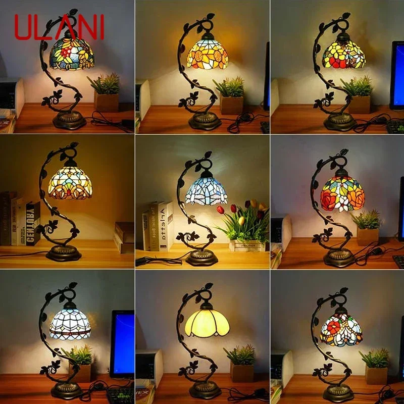 

ULANI Tiffany Table Lamp American Retro Living Room Bedroom Lamp Luxurious Villa Hotel Stained Glass Desk Lamp