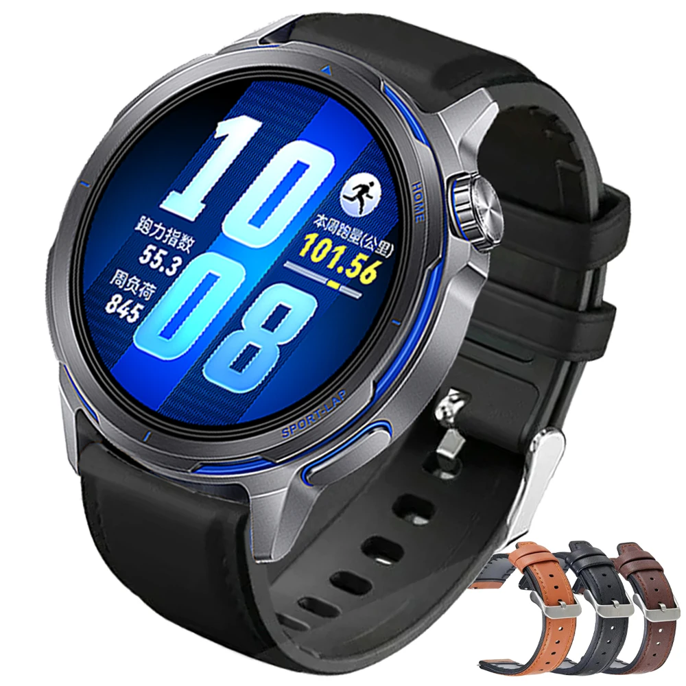 22mm Leather Silicone Hybrid Watch Strap Replacement Band, 46mm Bracelet Correa