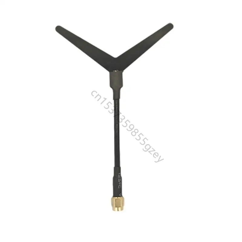 Vue de l'antenne Y 1.2G 1100-1300MHz SMA dépliée, montrant ses deux brins rayonnants pour une réception optimale du signal FPV.