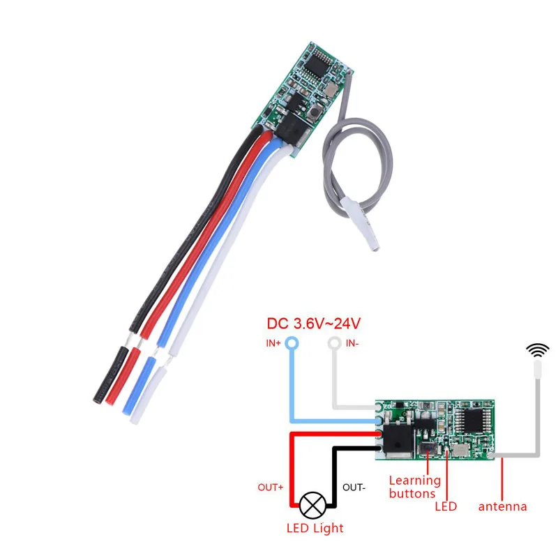 Universal DIY 433 Mhz 1CH RF Relay Receiver Wireless Remote Control Switch Micro Module LED Light Controller DC 3.6V-24V HUXUAN