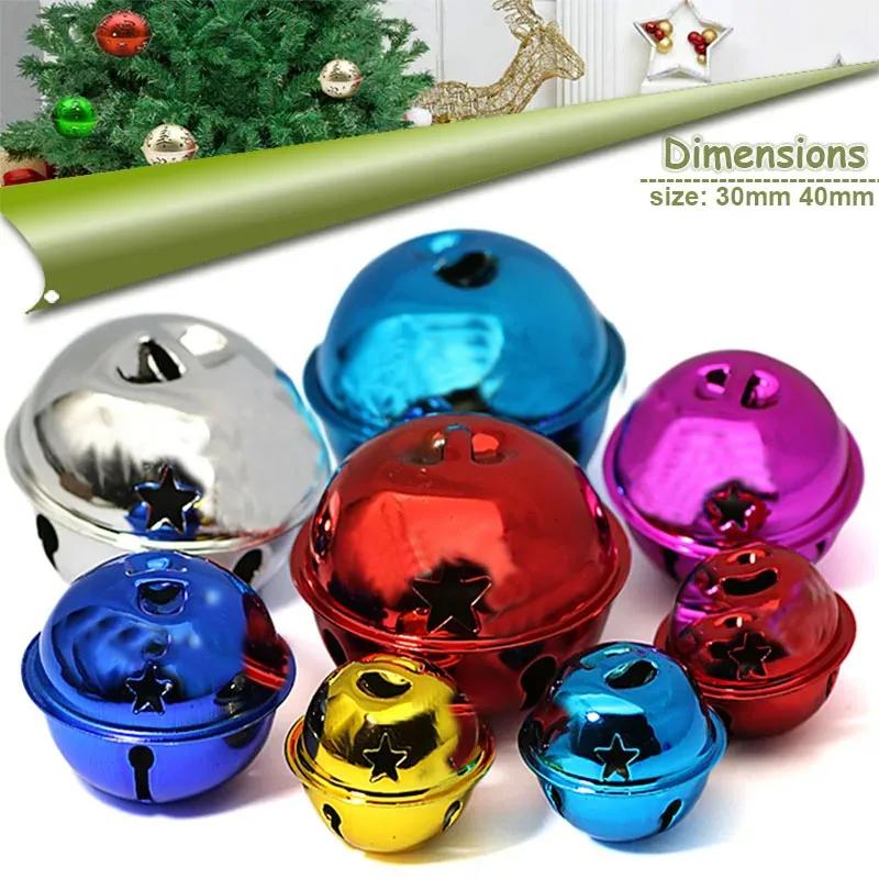 10Pcs 30-40Mm Christmas Jingle Bell, Silver Glitter Bells Hollow Out Star Sleigh Bell Fai Da Te Craft Xmas Tree Decor Collare Per Animali Domestici