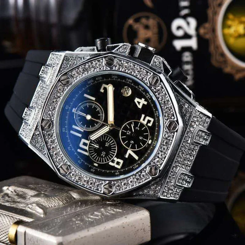 

Full Function Quartz Watch 6-needle Multi-functional Carved Men's Watch Fashion Diamond Set Men's Watch