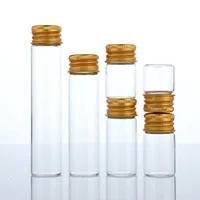 7/15/20/25/30ml Clear Glass Bottle With Aluminium Cap Travel Empty Refillable Bottles Gold Small Test Tube Candy Spices Storage 1