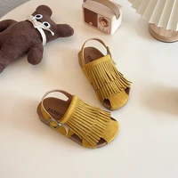 Sandales d'été en daim pour filles, à franges, élégantes, bout de couverture, diapositives pour enfants, loisirs, antidérapantes, boucle à crochet, pantoufles flexibles pour enfants 3