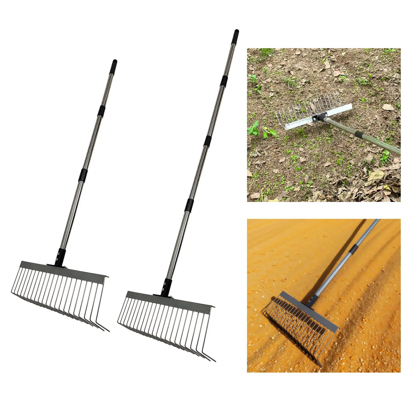 Heavy Duty Garden Thatch Rake Multifunctional, Metal Splicing Handle 40cm Wide L Shaped Tines Heavy Duty Garden Thatch Rake Multifunctional, Metal Splicing Handle 40cm Wide L Shaped Tines