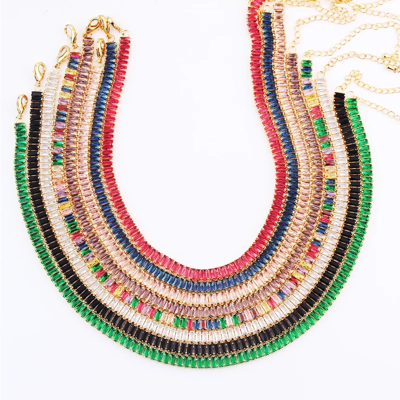 Mix Stil Bunte CZ Tennis Kette Halskette Regenbogen Kubikzircon Gold Halsband Kristall Halskette Für Frauen Collares Para Mujer