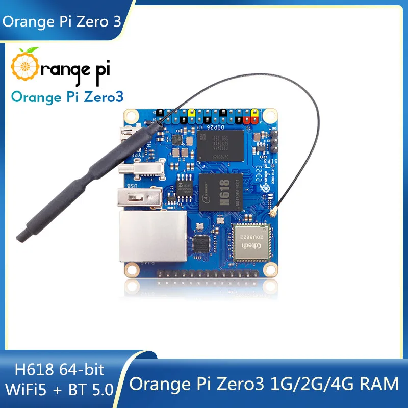 

Orange Pi Zero3 1G 2G 4G RAM Allwinner H618 64-bit USB2.0 Dual Band WiFi5+BT 5.0 Gigabit LAN Port Mini PC Open Source Single Boa