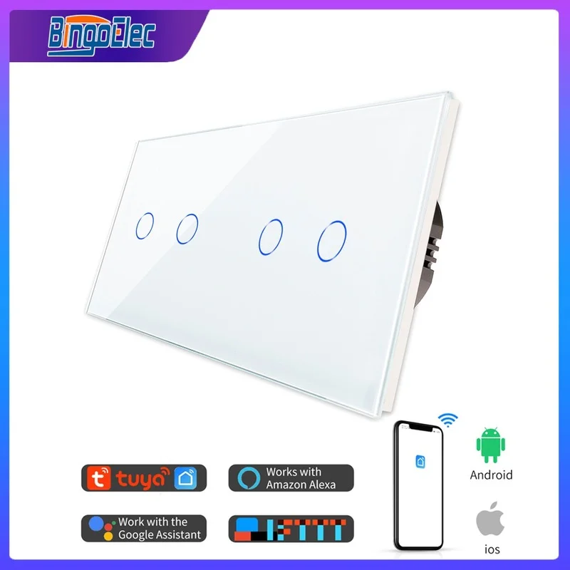 Bingoelec Smart Wifi Switches Light Sensor Switch 2/4/6Gang 1Way Crystal Class Wall Touch Switch Work With Tuya Home Improvement Bingoelec Smart Wifi Switches Light Sensor Switch 2/4/6Gang 1Way Crystal Class Wall Touch Switch Work With Tuya Home Improvement