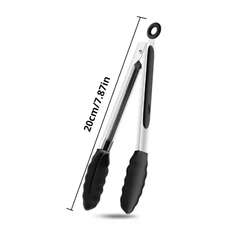 1 Pc Black Silicone Food Tongs Stainless Steel Food Tongs Outdoor BBQ Clamps For Camping Kitchen Tongs For Baking Steak food tongs