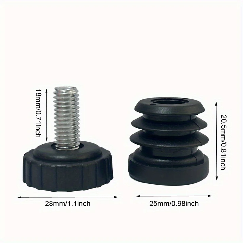 Circular 25mm Pipe End Plastic Insert With Screw & Nuts Furniture Leveling Feet For Cabinet Plastic Head Screw