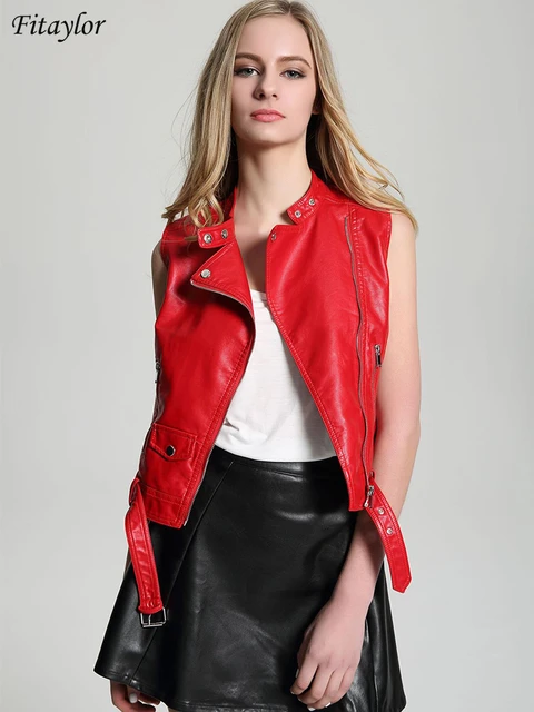 Red Vegan Leather Vest