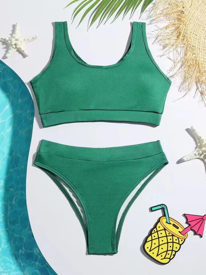 7-12 Anni Green Girls Kids Swimwear Summer Beach Costume Da Bagno Per Bambini Biquini Teens Costume Da Bagno Girl Sports Bikini A Vita Alta