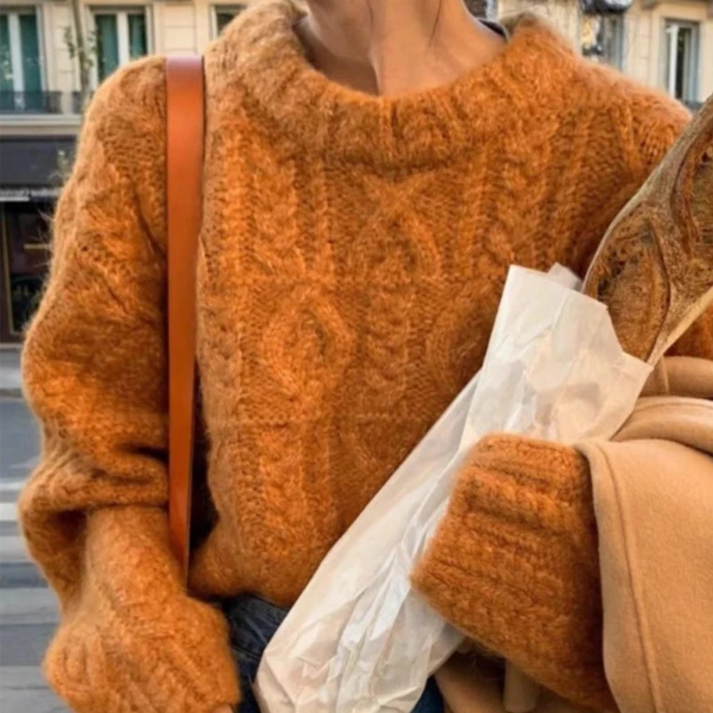 Autumn and Winter Women's New Crew Neck Knitted Long-sleeved Sweater Fashion Casual Retro Office Top Knitwear