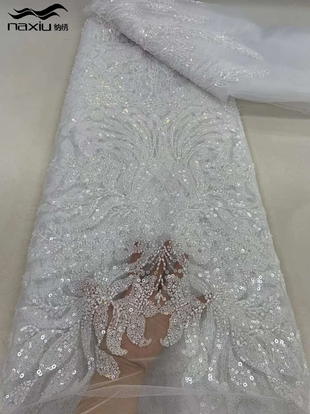 

Madison White African Beads lace Fabric 2024 High Quality Sequins Embroidery French Beaded Tulle Laces For Nigerian Wedding