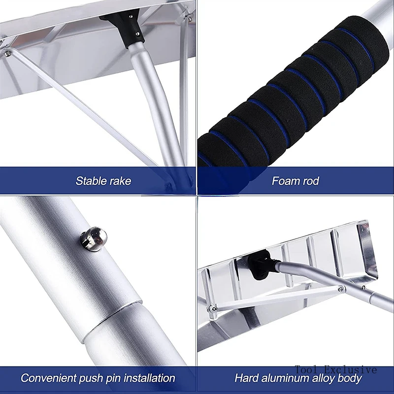 Aluminum Extension Pole Lightweight Roof Snow Shovel Rake 20 Ft High Reach Outdoor Snow Removal Tools Snow Shovel Scraper Rake 4