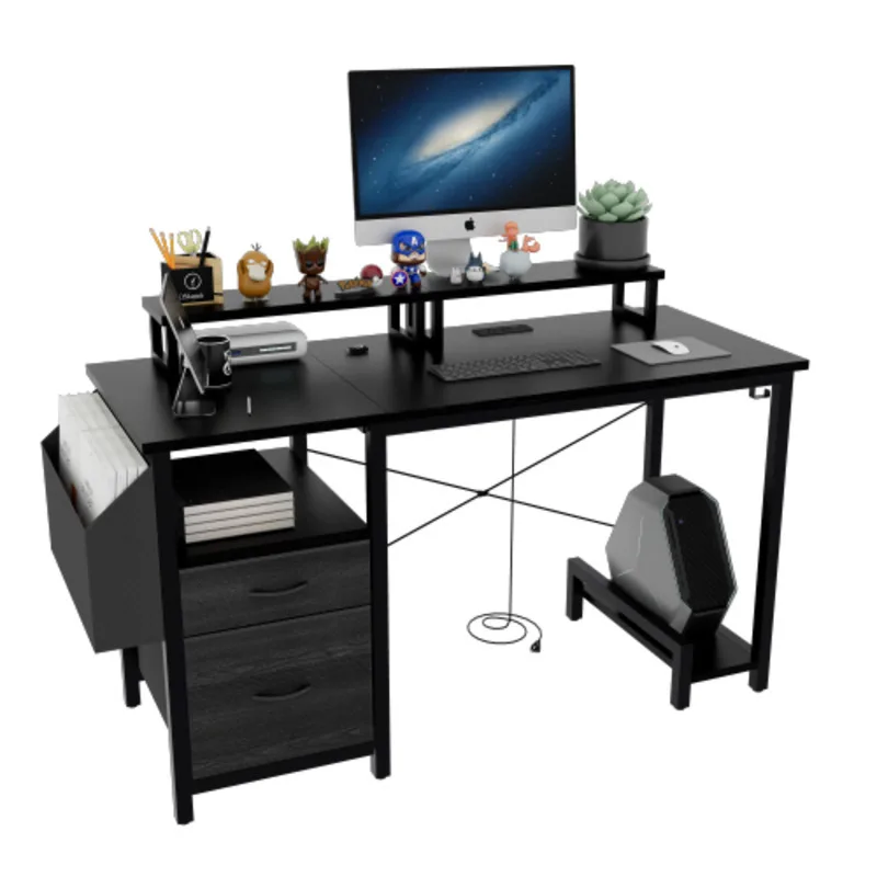 47.3" Computer Power Outlet  Monitor Stands  Shees  Office Desk/writing Table/gaming Desk With Drawers  Large Side Pocket 3