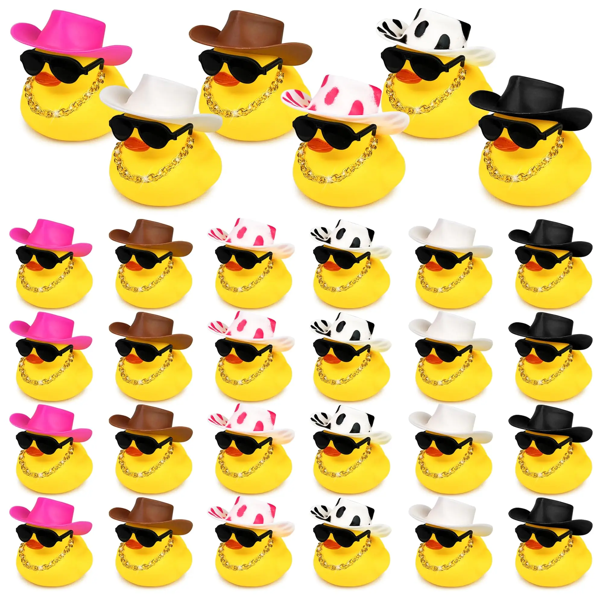 24 Set Cowboy Rubber Duck Con Mini Cappello Collana E Occhiali Da Sole Bath Duck Toy Per Baby Shower Compleanno Nuoto Bomboniera Regalo