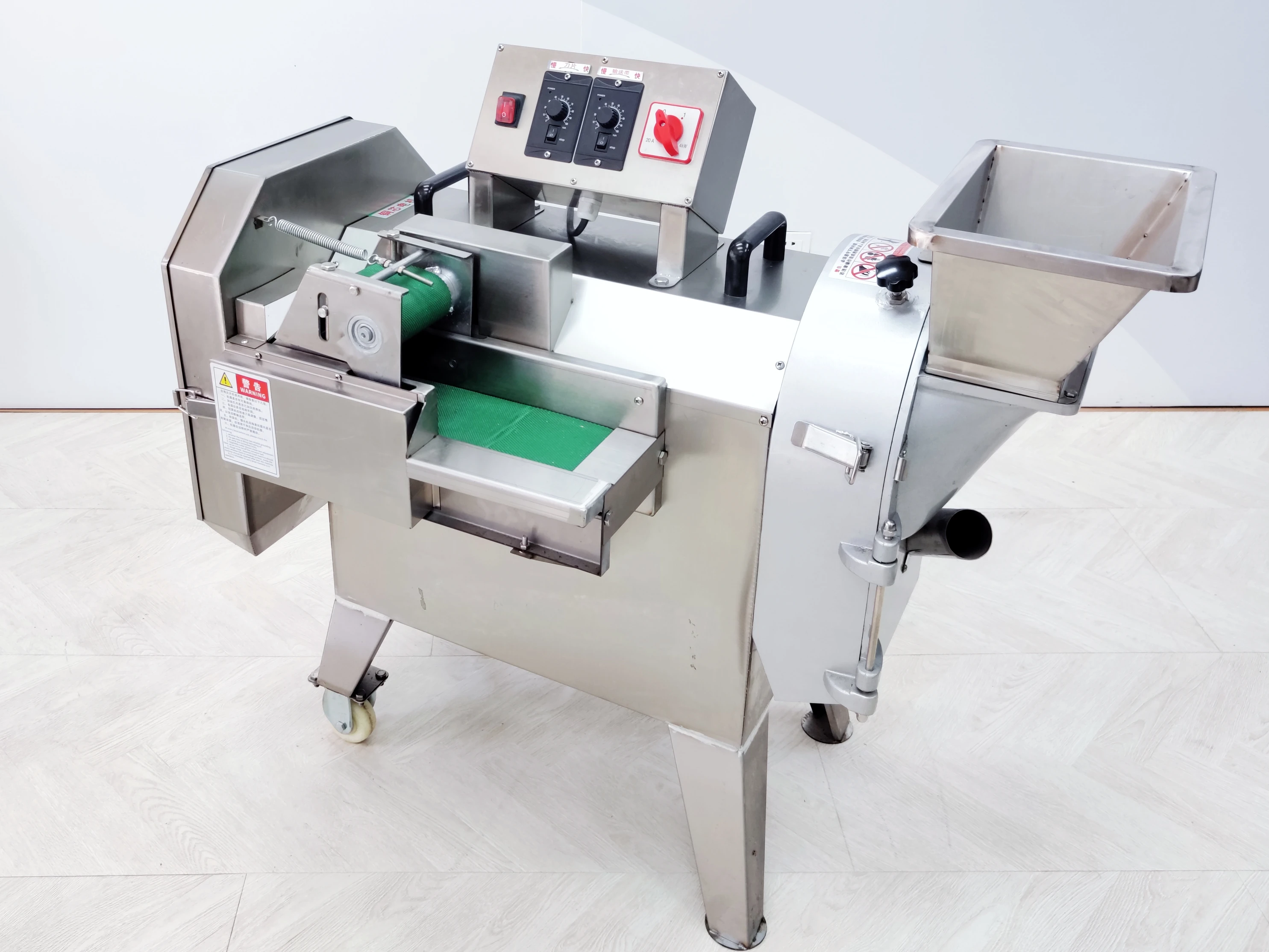 

Electric Double Head Vegetable Cutter Fast Shredded Diced Machine Slicer food grade convey belt movable roller large capacity