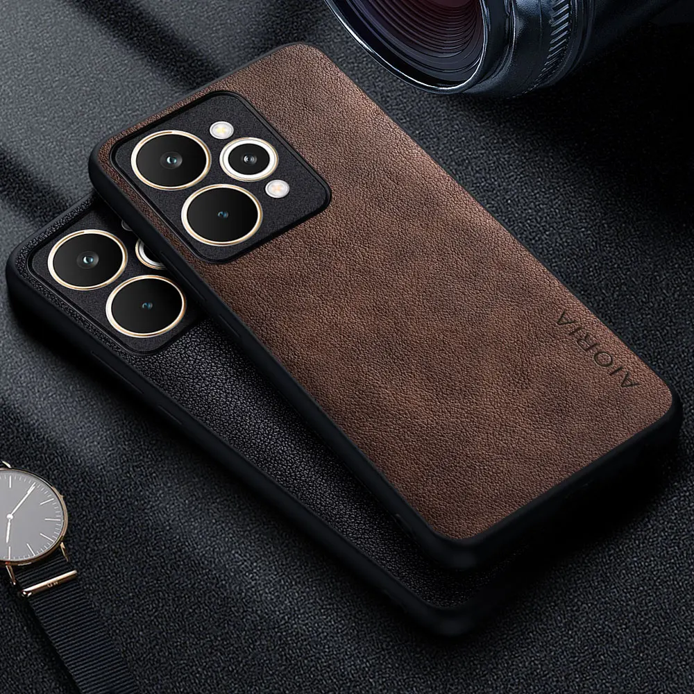 Premium Luxury Leather Retro Business Style Solid Color Phone Case