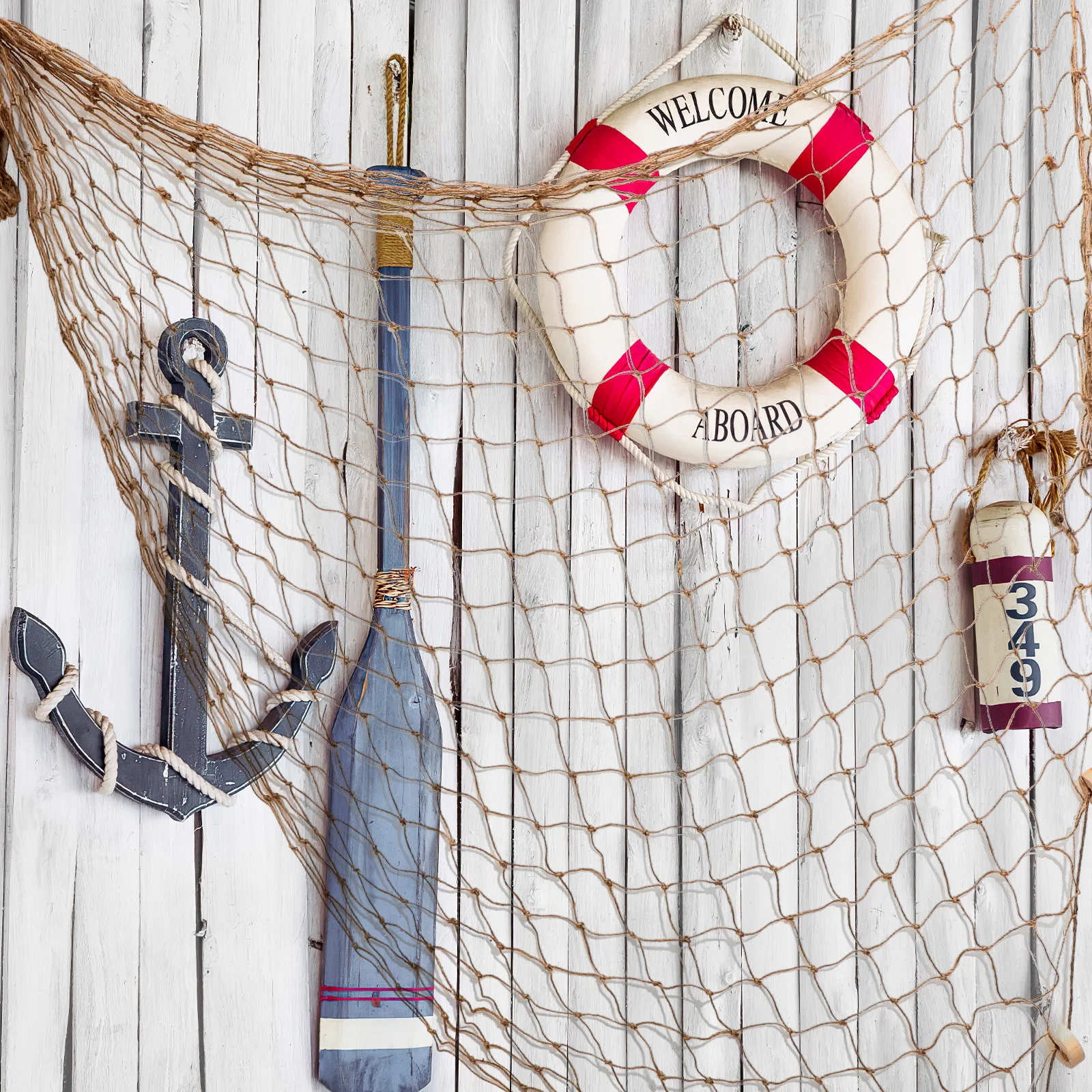Classic Fish Net Design Mediterranean Style Decorative Fishing Net Wall Hanging Home Decor Wind Chimes Hanging Decorations For 4