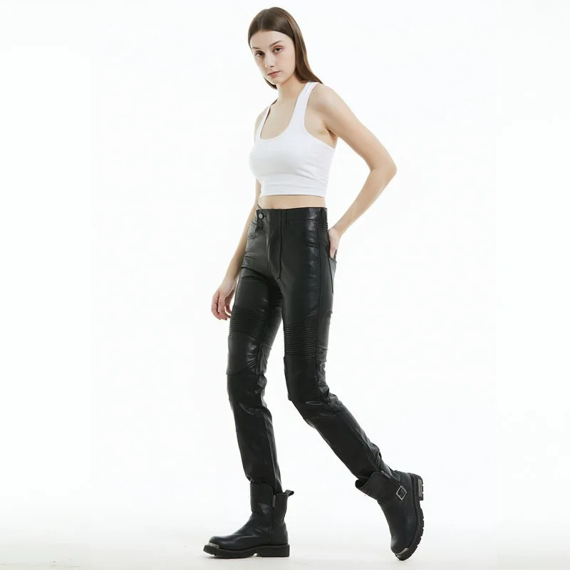 여성용 오토바이 라이딩 팬츠 캐주얼 레트로 로코모티브 안티드롭 나이트 윈드쉴드 방수 팬츠 슬림 레더 팬츠