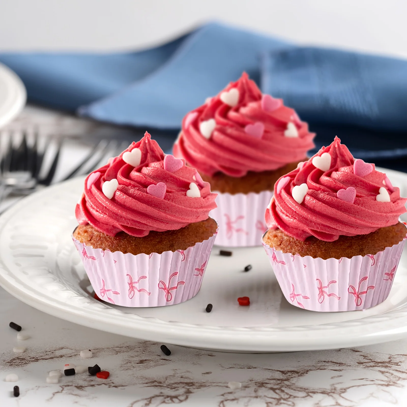 100 Stück Mini Rosa Schleifenknoten-Kuchenförmchen aus Papier, Backformen für Muffins, Schokoladen-Cupcakes, Party-Tablett, Kuchenform, Dekorationswerkzeug – Detail 7