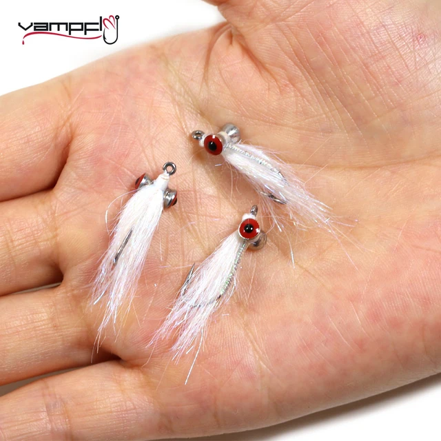 Vampfly 5pcs #6 #8 Dumbbell Eyes White Crazy Charlie Fly Fast Sink