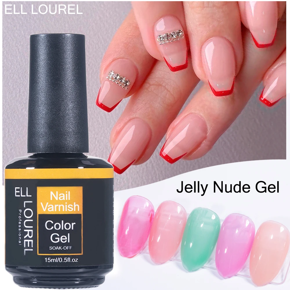 

ELL LOUREL French Manicure Gel Nail Polish 15ML Jelly Ice Color White Gel Lacquer Soak Off Semi Permanent Varnish Nails Supplies