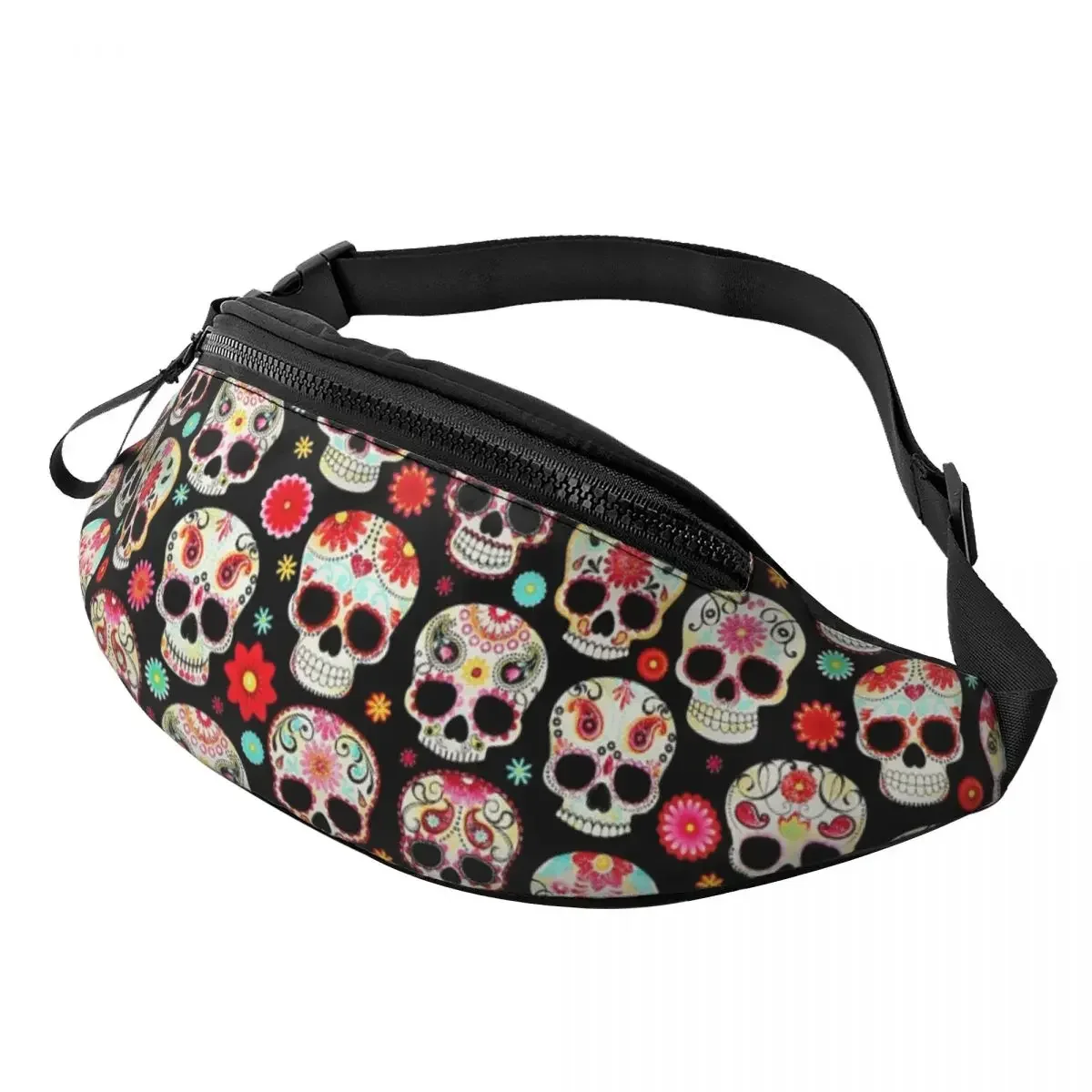 

Cool Sugar Skulls Calavera Fanny Pack for Cycling Camping Men Women Crossbody Waist Bag Phone Money Pouch