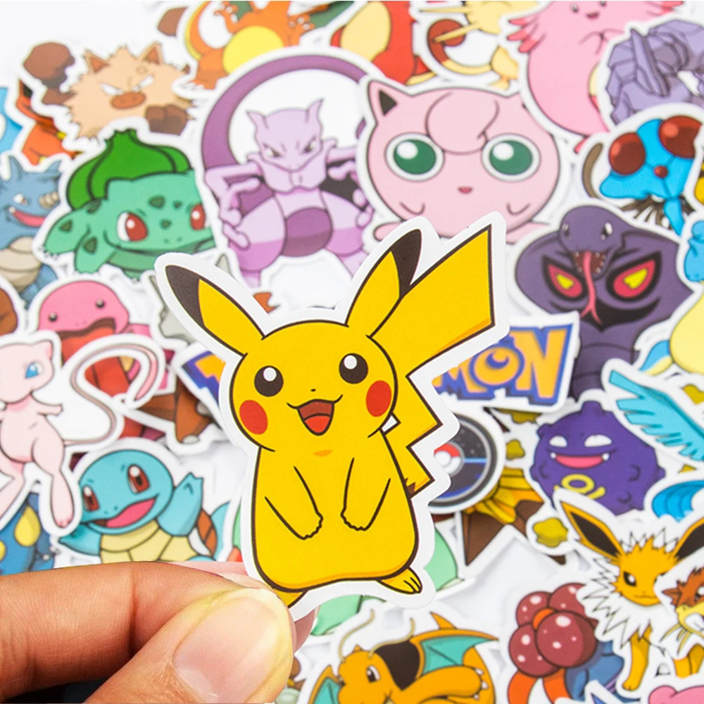 50/100Pcs Pokemon Stickers Kawaii Pikachu Skateboard Bicycle Guitar Laptop  Kids Waterproof Stiker Toys